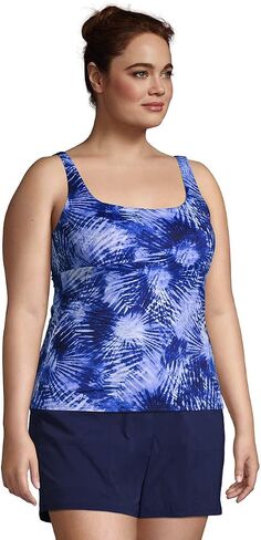 Lands' End Womens Chlorine Resistant Square Neck Tankini Top Deep Sea Navy Tie Dye Palm Plus 18w in Saudi Arabia