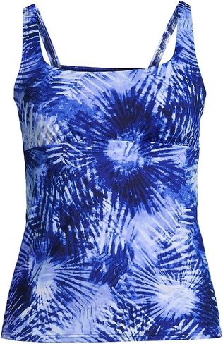Lands' End Womens Chlorine Resistant Square Neck Tankini Top Deep Sea Navy Tie Dye Palm Plus 18w in Saudi Arabia