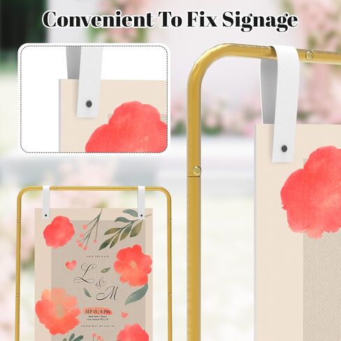 Wedding Welcome Sign Stand, Wedding Sign Holder with 2 Pair Hanging Strap, 4 Ground Staples and 1 Decorative Flower, 50"x 30"x 20" Heavy Duty Easel Stand for Sign Poster, Wedding Seating Chart Stand, Easel for Display (Gold) in Saudi Arabia
