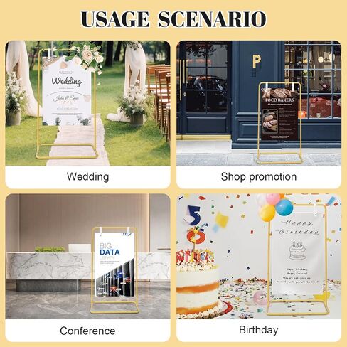 Wedding Welcome Sign Stand, Wedding Sign Holder with 2 Pair Hanging Strap, 4 Ground Staples and 1 Decorative Flower, 50"x 30"x 20" Heavy Duty Easel Stand for Sign Poster, Wedding Seating Chart Stand, Easel for Display (Gold) in Saudi Arabia