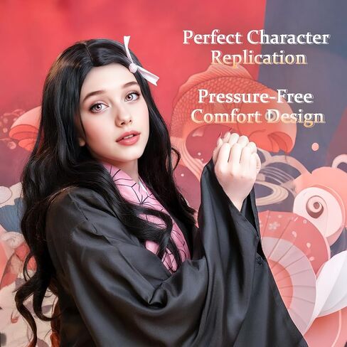 لطيف هالوين طويل أسود أنيمي Cosplay شعر مستعار ، 2 قبعات الشعر + شعر مستعار ، أسود طويل الشعر الاصطناعية مستقيمة مع الانفجارات لحفلات عيد الميلاد وأحداث تأثيري للنساء والفتيات في سن المراهقة in Kuwait