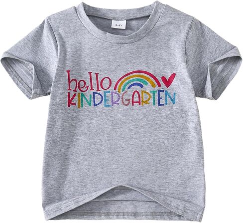 Toddler Girl Back to School Outfit Hello Kindergarten Short Sleeve T-Shirt First Day of School Tops in Kuwait