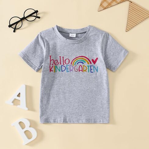 Toddler Girl Back to School Outfit Hello Kindergarten Short Sleeve T-Shirt First Day of School Tops in Kuwait