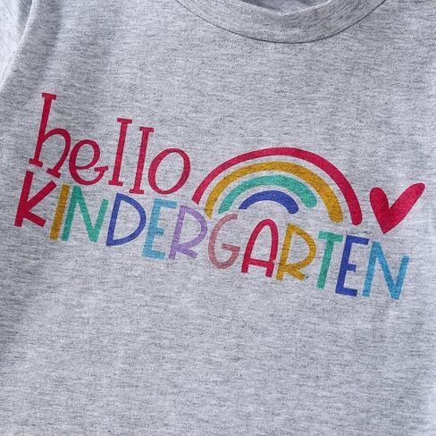 Toddler Girl Back to School Outfit Hello Kindergarten Short Sleeve T-Shirt First Day of School Tops in Kuwait