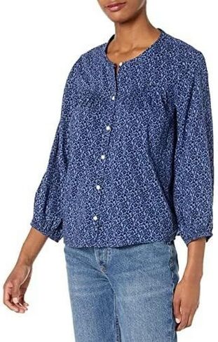 GAP womens Long Sleeve Front Top Button Down Shirt, Blue Stripe, X-Small US in Saudi Arabia