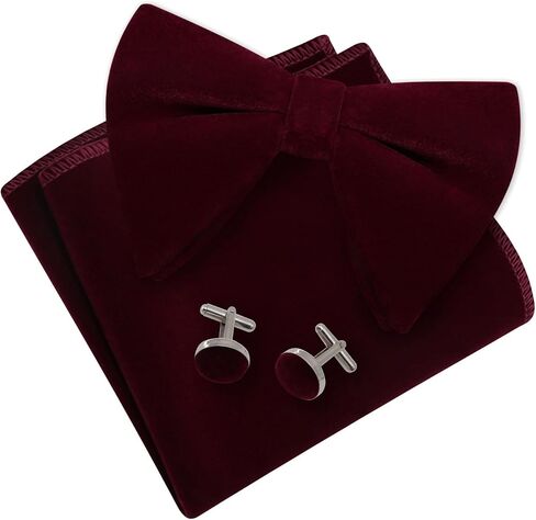 Oversized Bow Ties for Men, Pre-tied Velvet Bowties Men Bow Tie and Pocket Square Cufflinks for Tuxedo Wedding Party in Saudi Arabia