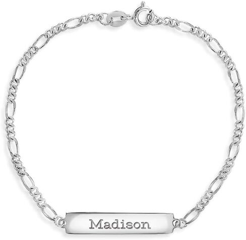 925 Sterling Silver Classic Figaro Chain Idage Bracelet for Girls & Boys - Personization Name Plate Bracelet للمراهقين والمراهقين - أساور سحر معرف بسيطة للملحقات اليومية in Saudi Arabia