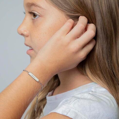 925 Sterling Silver Classic Figaro Chain Idage Bracelet for Girls & Boys - Personization Name Plate Bracelet للمراهقين والمراهقين - أساور سحر معرف بسيطة للملحقات اليومية in Saudi Arabia