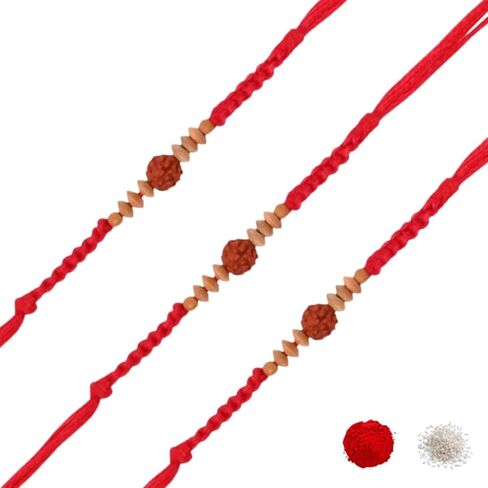 I Jewels Rudraksha & Sandalwood Beads Rakhi With Rakshabandhan Card for Men/Bro/Brother (R336-3) (Pack of 3) in Saudi Arabia