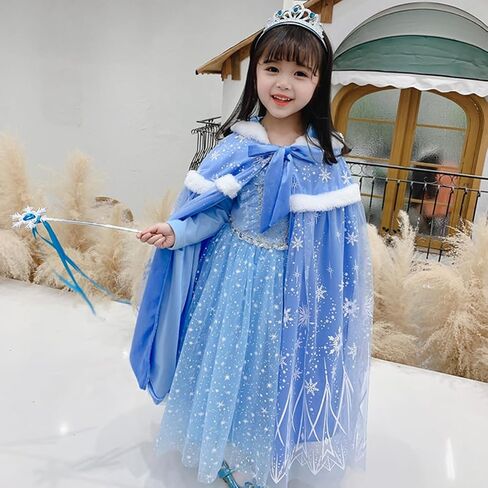 2025 Girls Elsa Hoode Cape Kids Princess Dress up Cloak Girls Anna Velvet Fancy Cape in Kuwait