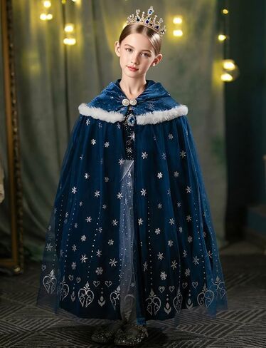 2025 Girls Elsa Hoode Cape Kids Princess Dress up Cloak Girls Anna Velvet Fancy Cape in Kuwait