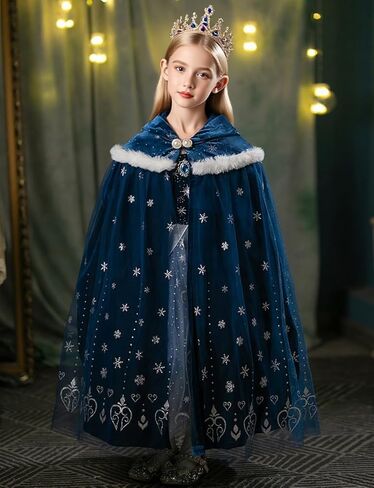 2025 Girls Elsa Hoode Cape Kids Princess Dress up Cloak Girls Anna Velvet Fancy Cape in Kuwait