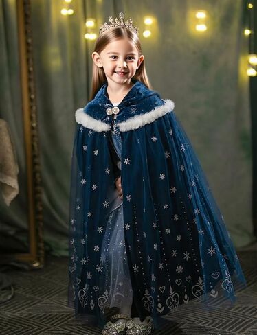 2025 Girls Elsa Hoode Cape Kids Princess Dress up Cloak Girls Anna Velvet Fancy Cape in Kuwait
