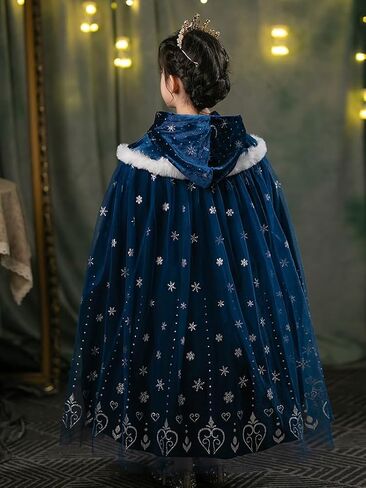 2025 Girls Elsa Hoode Cape Kids Princess Dress up Cloak Girls Anna Velvet Fancy Cape in Kuwait