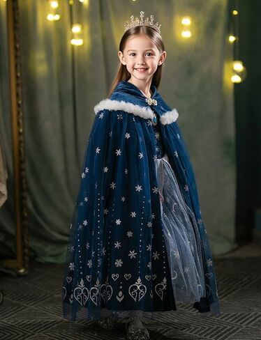 2025 Girls Elsa Hoode Cape Kids Princess Dress up Cloak Girls Anna Velvet Fancy Cape in Kuwait