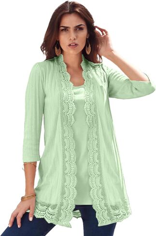 Roaman's Women's Plus Size Crochet Trim Pointelle Cardigan in Saudi Arabia