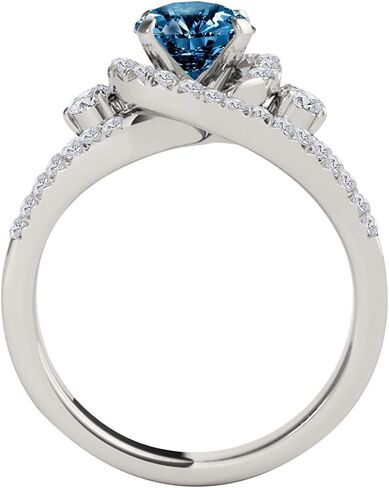 Maulijewels 1.95 قيراط دائرية مقطوعة هالو هالة الأزرق الأزرق من حلقة الزفاف وفرقة مجموعة للنساء | 14 كيلو بايت ردة بيضاء الصلبة الذهب الأصفر in Kuwait