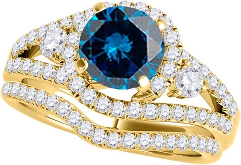 MauliJewels 1.95 Carat Round Cut Antique Halo Blue Diamond Bridal Ring and Band Set for Women | 14K Solid White Rose Yellow Gold in Saudi Arabia