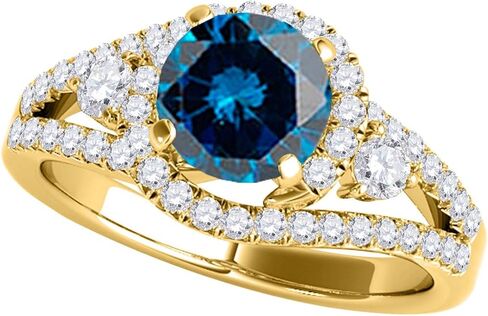 MauliJewels 1.95 Carat Round Cut Antique Halo Blue Diamond Bridal Ring and Band Set for Women | 14K Solid White Rose Yellow Gold in Saudi Arabia