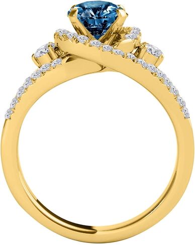 MauliJewels 1.95 Carat Round Cut Antique Halo Blue Diamond Bridal Ring and Band Set for Women | 14K Solid White Rose Yellow Gold in Saudi Arabia