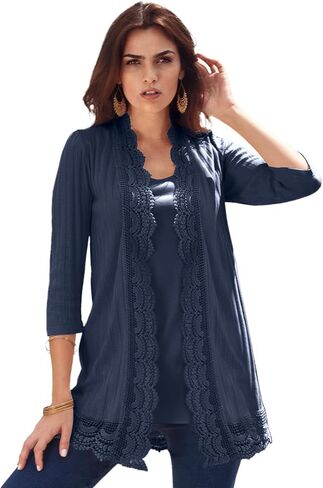 Roaman's Women's Plus Size Crochet Trim Pointelle Cardigan in Saudi Arabia