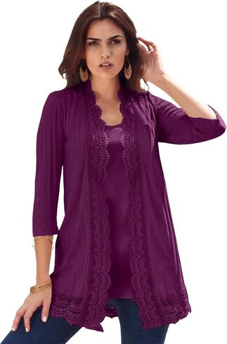 Roaman's Women's Plus Size Crochet Trim Pointelle Cardigan in Saudi Arabia