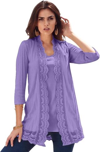 Roaman's Women's Plus Size Crochet Trim Pointelle Cardigan in Saudi Arabia