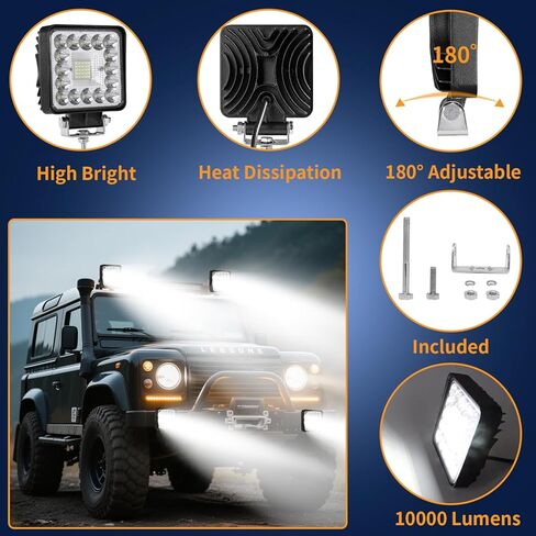 مصابيح جراب LED ، مصابيح العمل LED للشاحنة ، 4INCH 123W ضوء الضباب للدراجات النارية ، الضوء على الطرق الوعرة لسيارة جيب جولف عربة الشاحنة ، 2pack أضواء القيادة in Kuwait
