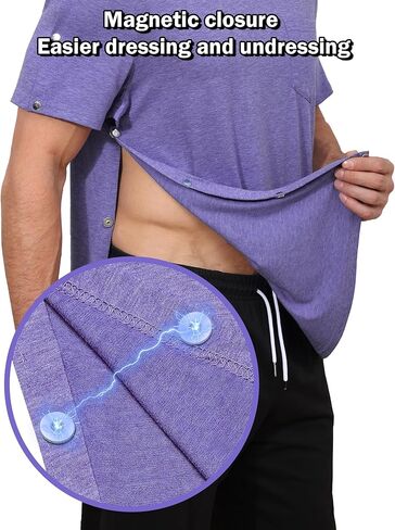 زر مغناطيسي ما بعد جراحة الكتف قميص قميص هزيمة بعيدا الأكمام القصيرة الدوران كامل الجانب التكيفي chemo الملابس in Kuwait