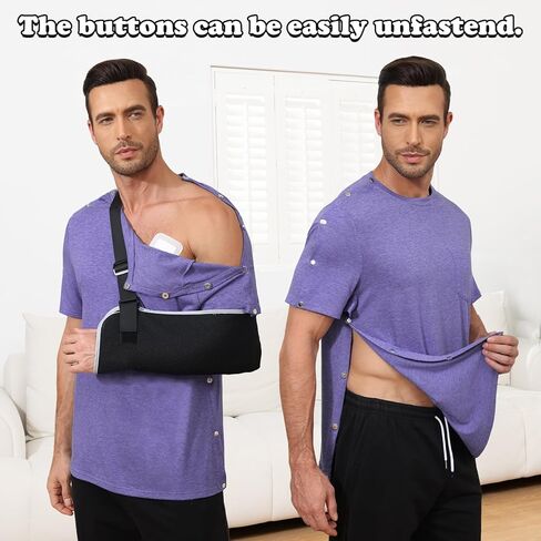 زر مغناطيسي ما بعد جراحة الكتف قميص قميص هزيمة بعيدا الأكمام القصيرة الدوران كامل الجانب التكيفي chemo الملابس in Kuwait