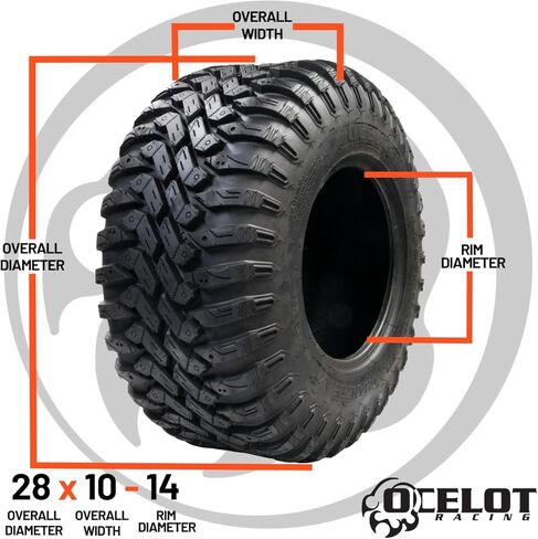 Ocelot Ohanzee ATV/UTV Tire 28x10R-14 High Performance All Terrain Style Riding, Durable 8-Ply Radial Construction and Non-Directional Tread Pattern with Thick lugs for Offroad Terrain and Conditions in Kuwait