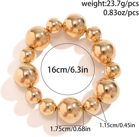 Chunky Gold Bead Bracelets,Big Round Ball Beaded Elastic Bracelet Vintage Punk Metal Stretch Bangles Adjustable Strand Bracelets Fashion Jewelry for Women in Saudi Arabia