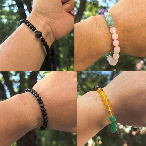 Natural Stone Triple Protection Beaded Bracelet for Men Women Adjustable Black Tourmaline, Black Onyx and Hematite Handmade Lucky Bracelet Feng Shui Jewelry Gift in Saudi Arabia