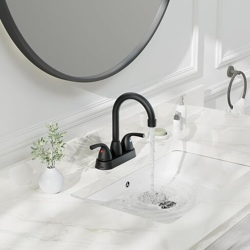 Phiestina Brushed Nickel Widespread Bathroom Sink Faucet 8 Inch 3 Hole Low Arc Bathroom Faucet, with Metal Pop-up Drain with Overflow and Water Supply Line, BF03008-B11-GBN in Kuwait