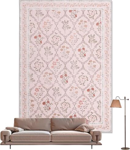 YIHOUSE Green Floral Print Rugs, Moroccan Trellis 6x9 Washable Large Rug, Modern Pastel Non Slip Ultra-Thin Area Rug for Classroom,Playroom,Dorm,Bedroom,Kitchen,Living Room, Green Multi in Kuwait