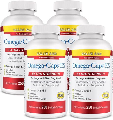 Omega-Caps ES for Large & Giant Dogs - Omega 3, Vitamins, Minerals, Antioxidants - Support Immune System, Joints, Heart, and Brain - 250 Softgel Capsules in Kuwait