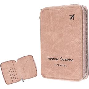 Passport Wallet Holder For Women, Leather Travel Passport Holder With Zipper, RFID Blocking Card Case (Pink) in Kuwait