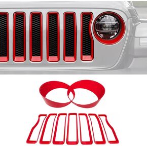 9pcs Grille إدراج مجموعة الغلاف الأمامي لتركيب مجموعة Jeep (2020-2023) Gladiator JT (Red ، JT) in Kuwait