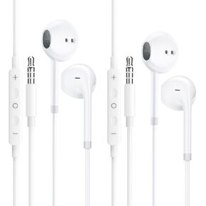قطعتان من سماعات الأذن مع ميكروفون، سماعات أذن سلكية 3.5 مم داخل الأذن، التحكم في مستوى الصوت متوافق مع iPhone، iPad، iPod، الكمبيوتر، الكمبيوتر المحمول، Mp3/4، معظم أجهزة الصوت التي تعمل بنظام Android، أبيض in Kuwait