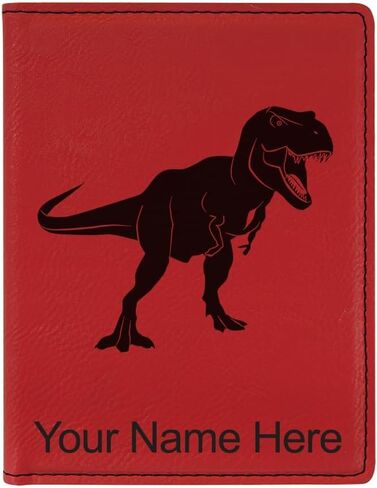 حامل جواز سفر Lasergram Faux Leather ، Tyrannosaurus rex Dinosaur ، شملت نقش شخصي (أحمر) in Kuwait