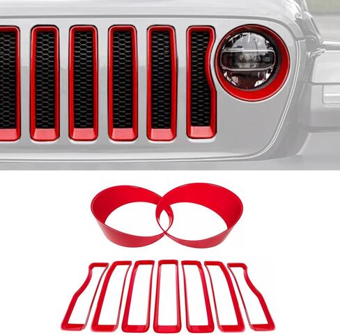 9pcs Grille إدراج مجموعة الغلاف الأمامي لتركيب مجموعة Jeep (2020-2023) Gladiator JT (Red ، JT) in Kuwait