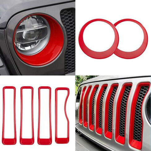 9pcs Grille إدراج مجموعة الغلاف الأمامي لتركيب مجموعة Jeep (2020-2023) Gladiator JT (Red ، JT) in Kuwait