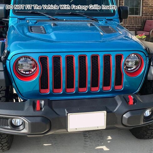 9pcs Grille إدراج مجموعة الغلاف الأمامي لتركيب مجموعة Jeep (2020-2023) Gladiator JT (Red ، JT) in Kuwait