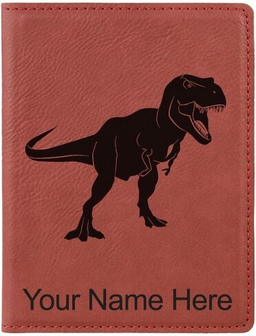 حامل جواز سفر Lasergram Faux Leather ، Tyrannosaurus rex Dinosaur ، شملت نقش شخصي (أحمر) in Kuwait