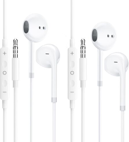 قطعتان من سماعات الأذن مع ميكروفون، سماعات أذن سلكية 3.5 مم داخل الأذن، التحكم في مستوى الصوت متوافق مع iPhone، iPad، iPod، الكمبيوتر، الكمبيوتر المحمول، Mp3/4، معظم أجهزة الصوت التي تعمل بنظام Android، أبيض in Kuwait