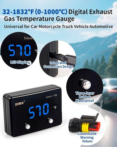 درجة حرارة غاز العادم ، مقياس EGT 1000 ℃ طقم البيرومتر - شاشة رقمية LED مع مستشعر EGT لدراجة نارية للسيارة الديزل ATV in Kuwait