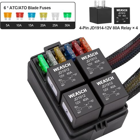 مربع ترحيل الصمامات قبل 12V مسبق ، 4 مرحلات و 6 صمامات ATC/ATO Blade ، كتلة ترحيل 4 دبوس 40A ، لسيارات الشاحنة البحرية جيب القارب in Kuwait