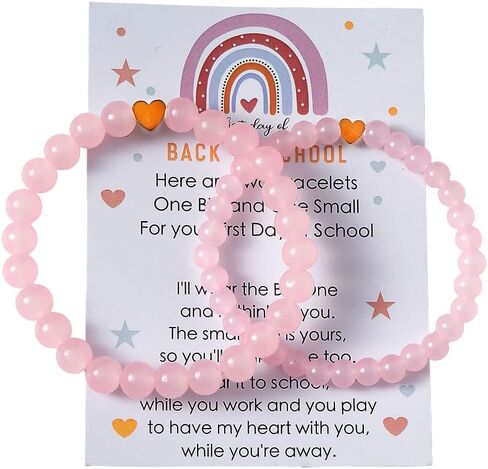 Back to School Bracelets Heart Matching Mommy and Me Elastic Wish Strings Bead Bracelets First Day of School Supplies Gifts in Saudi Arabia