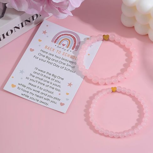 Back to School Bracelets Heart Matching Mommy and Me Elastic Wish Strings Bead Bracelets First Day of School Supplies Gifts in Saudi Arabia