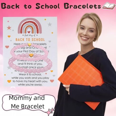 Back to School Bracelets Heart Matching Mommy and Me Elastic Wish Strings Bead Bracelets First Day of School Supplies Gifts in Saudi Arabia